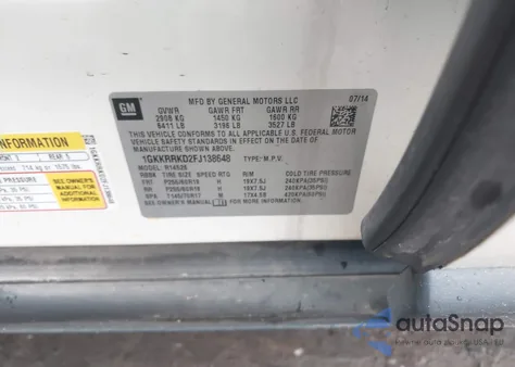 2015 GMC Acadia Slt-1 z USA, uszkodzony, nr VIN 1GKKRRKD2FJ138648